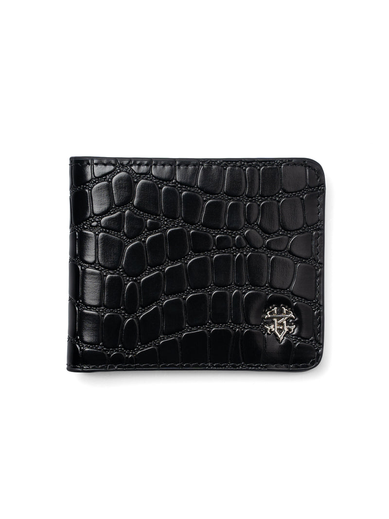 ScalatoBifoldWalletBlackCrocoLeatherFront - Zeve