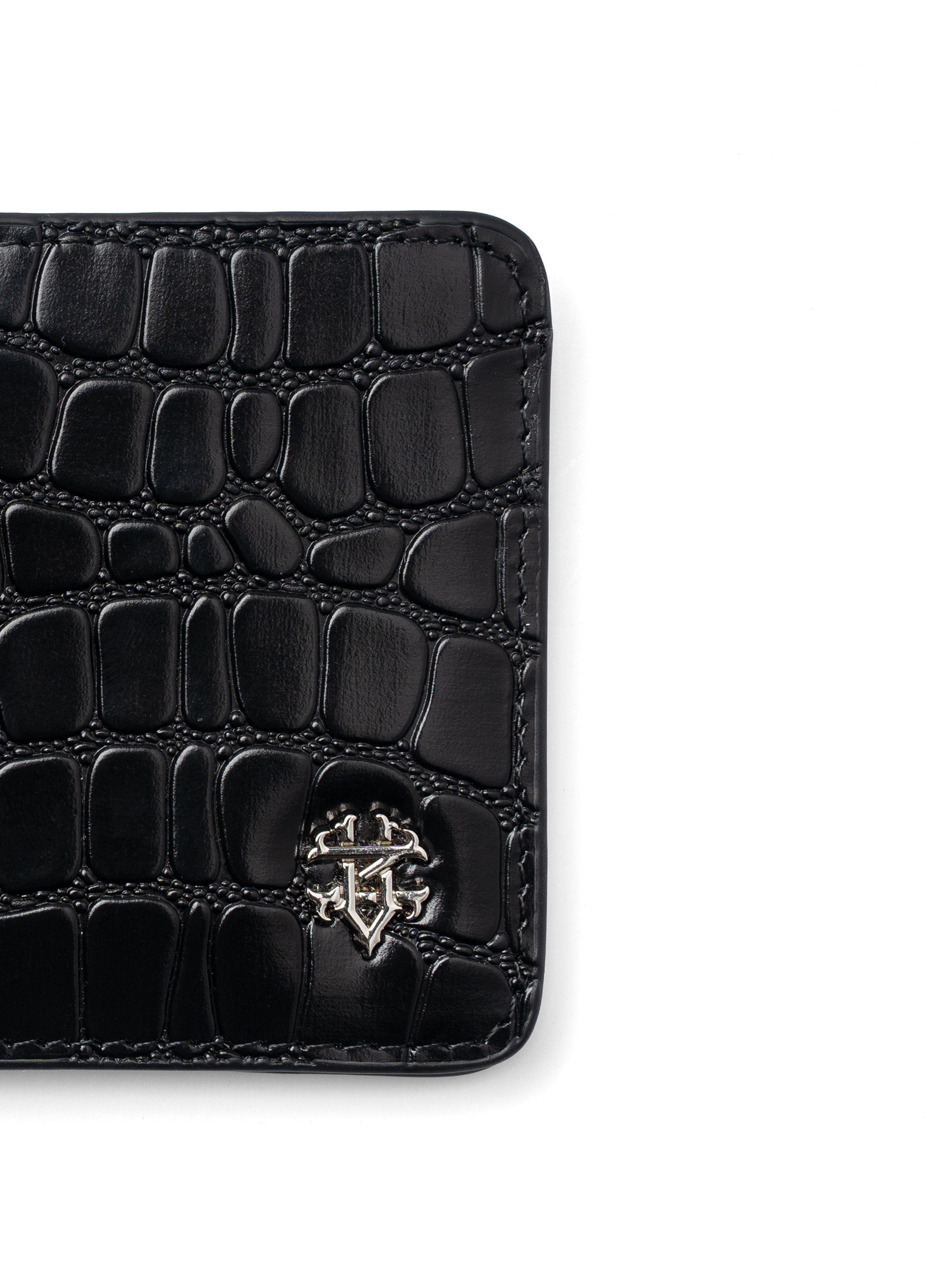 ScalatoBifoldWalletBlackCrocoLeatherLogo - Zeve