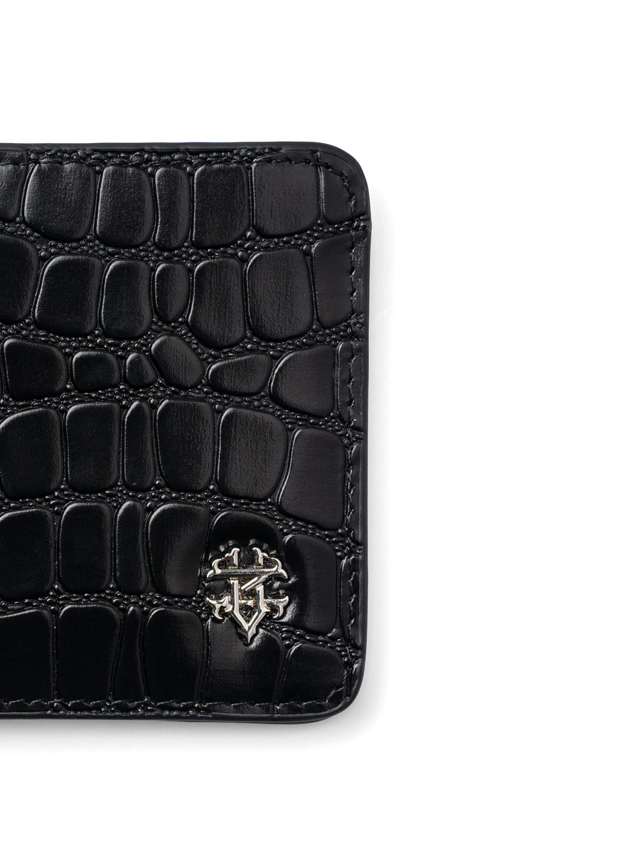 ScalatoBifoldWalletBlackCrocoLeatherLogo - Zeve