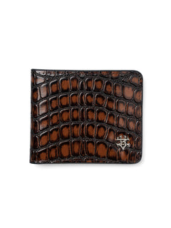 ScalatoBifoldWalletBrownCrocoLeatherFront - Zeve