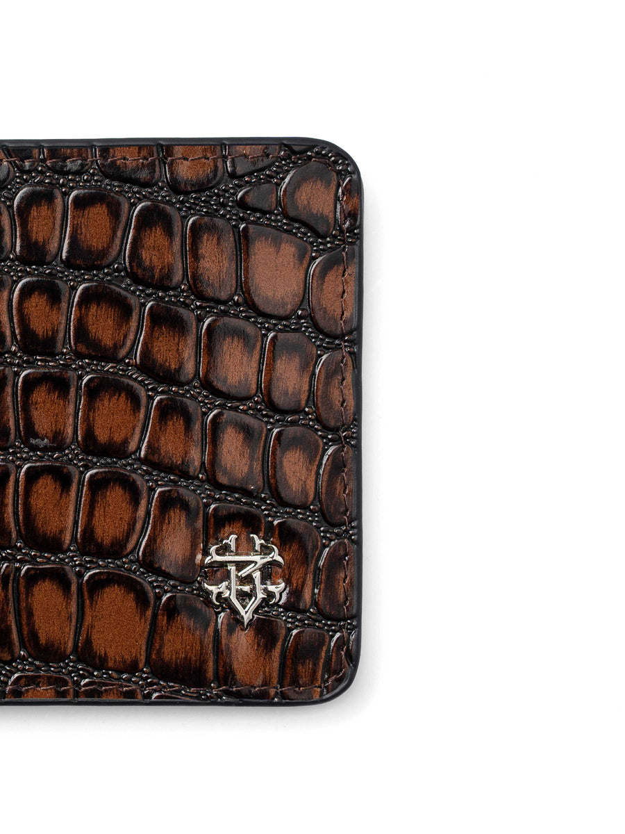 ScalatoBifoldWalletBrownCrocoLeatherLogo - Zeve