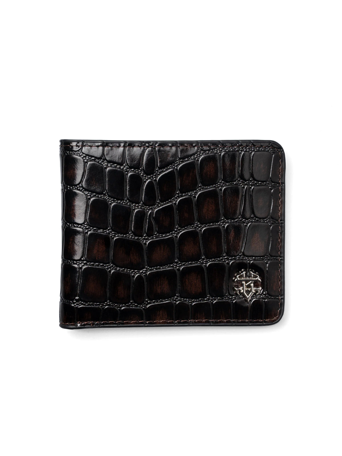ScalatoBifoldWalletCoffeeCrocoLeatherFront - Zeve