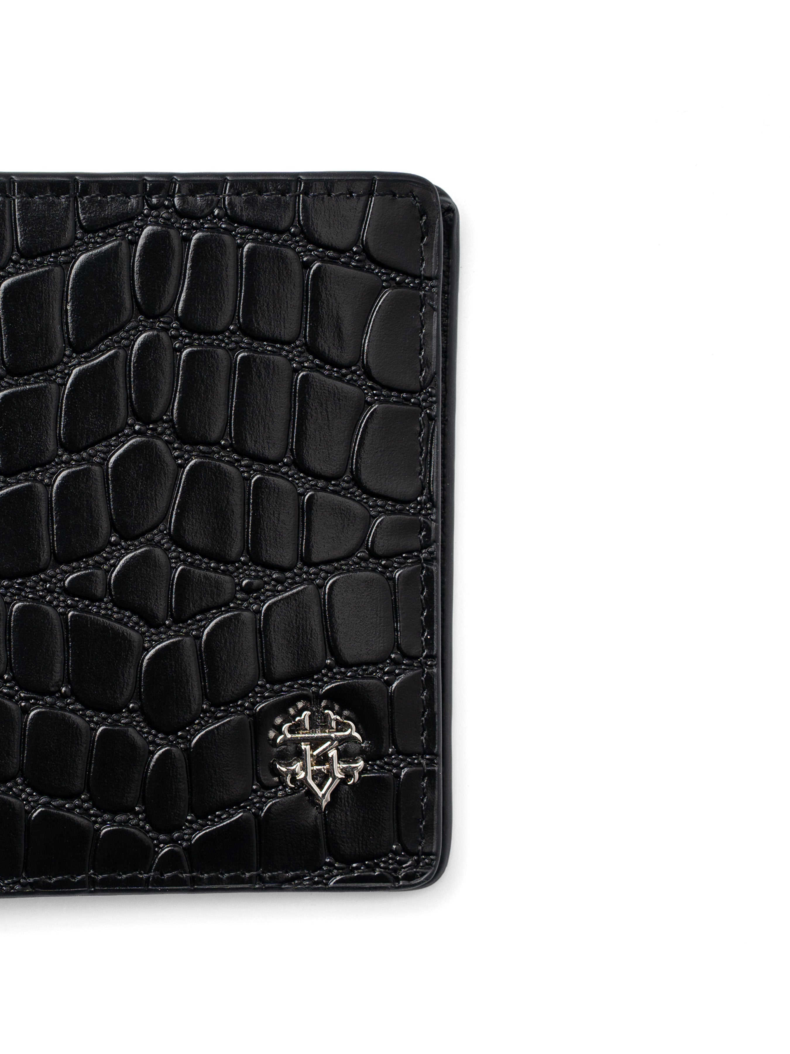 ScalatoFoldingWalletBlackCrocoLeatherLogo - Zeve
