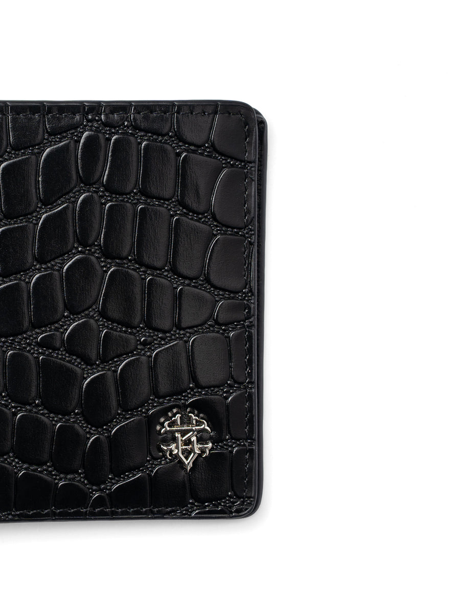 ScalatoFoldingWalletBlackCrocoLeatherLogo - Zeve