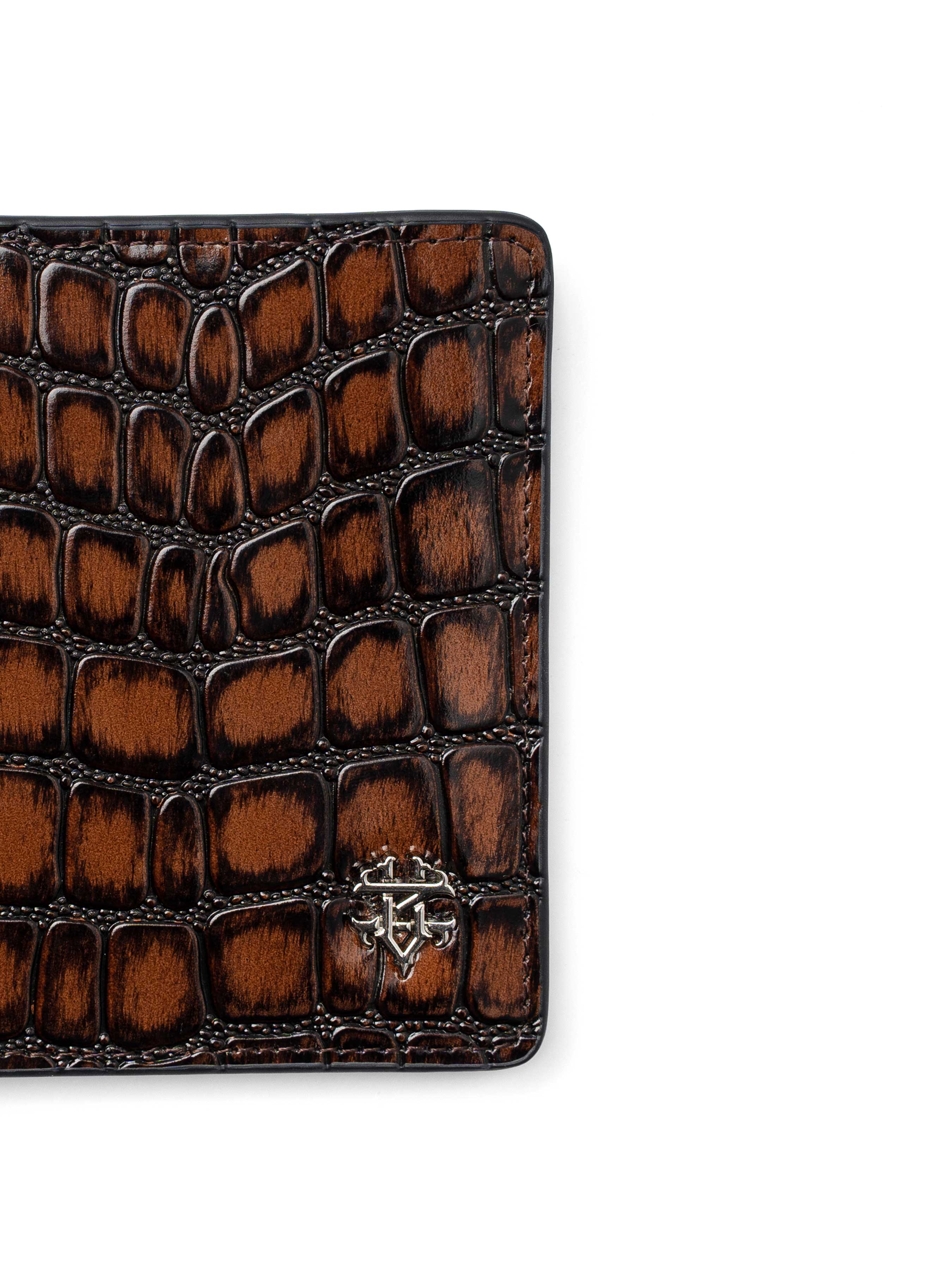 ScalatoFoldingWalletBrownCrocoLeatherLogo - Zeve