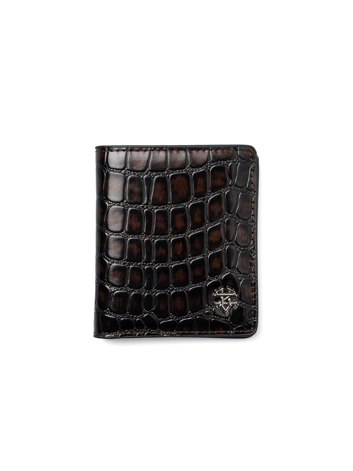 ScalatoFoldingWalletCoffeeCrocoLeatherFront - Zeve