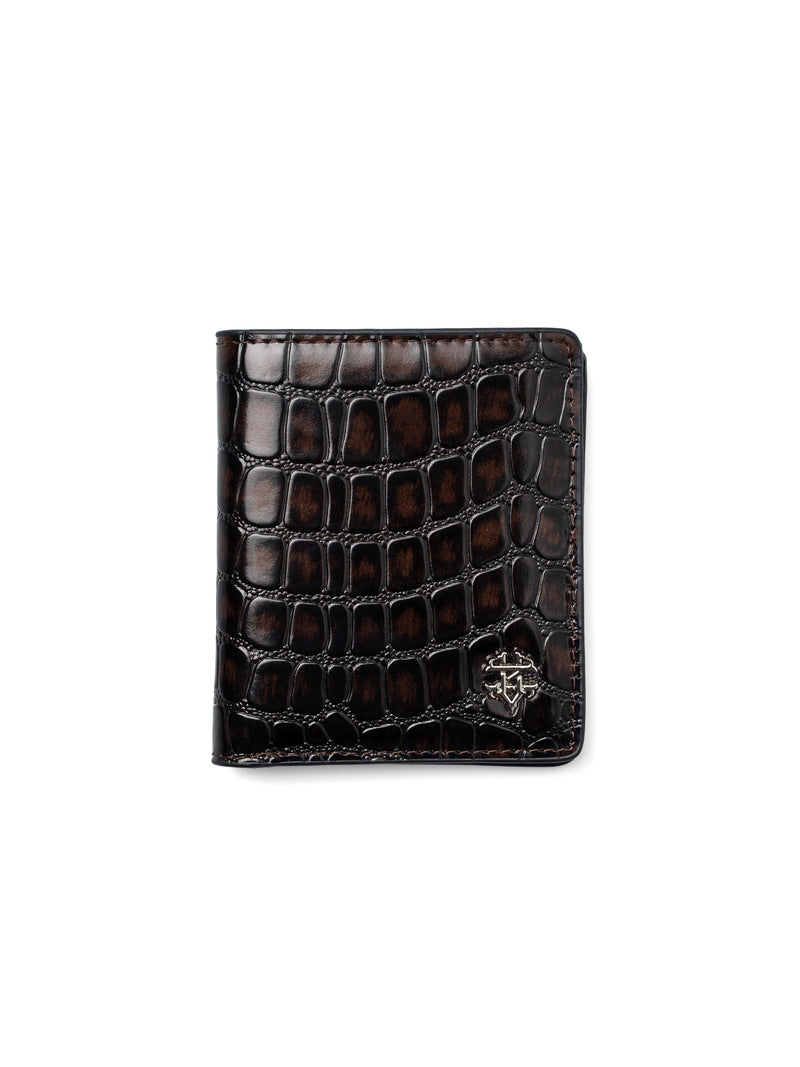 ScalatoFoldingWalletCoffeeCrocoLeatherFront - Zeve