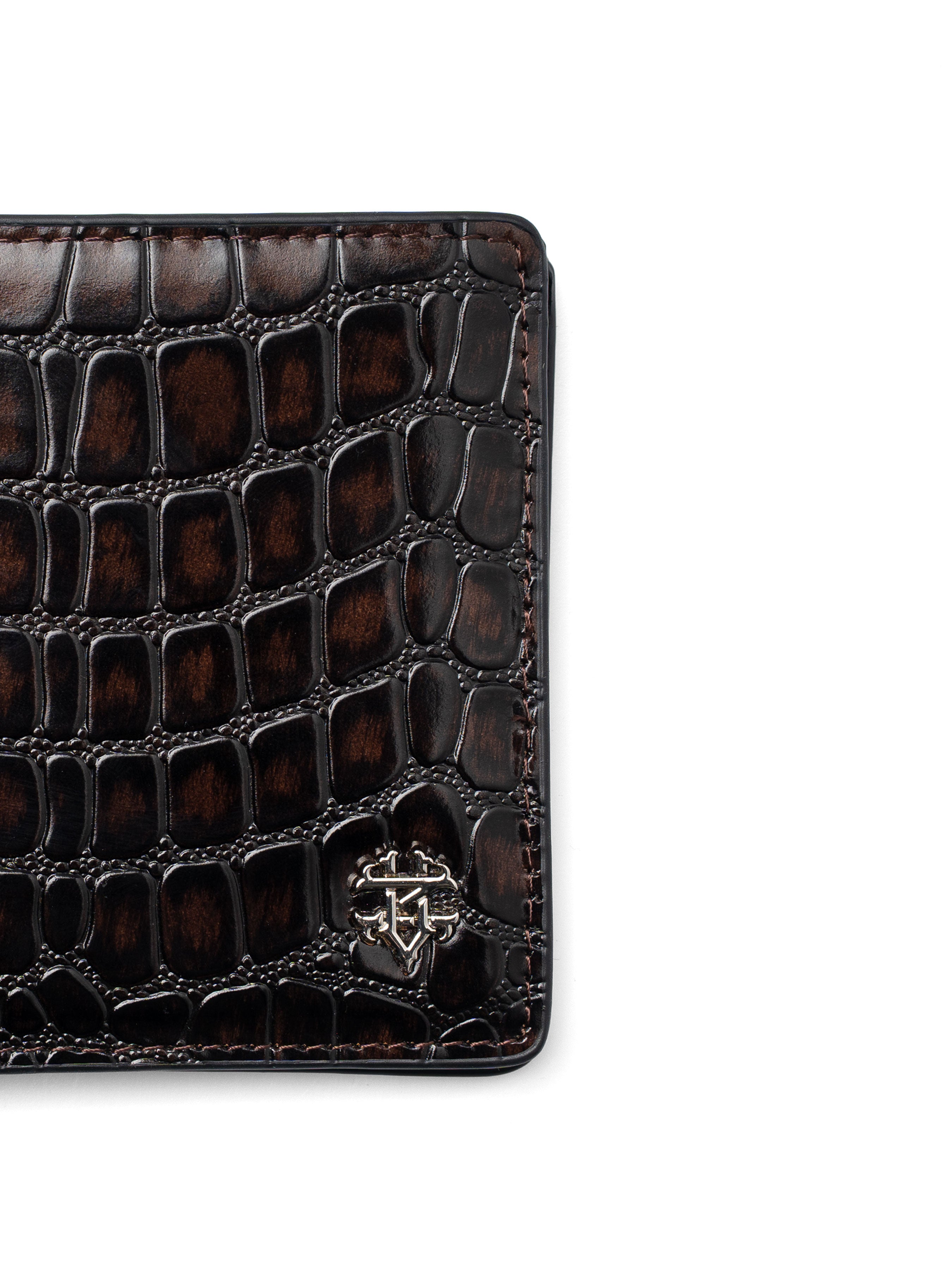 小物 Tow Fold Wallet (Crocodile) Scalato Folding Wallet - Coffee Croco Leather | Zeve