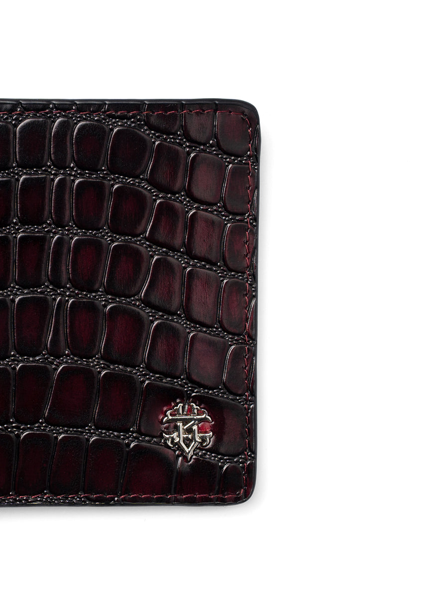 ScalatoFoldingWalletWineRedCrocoLeatherLogo - Zeve