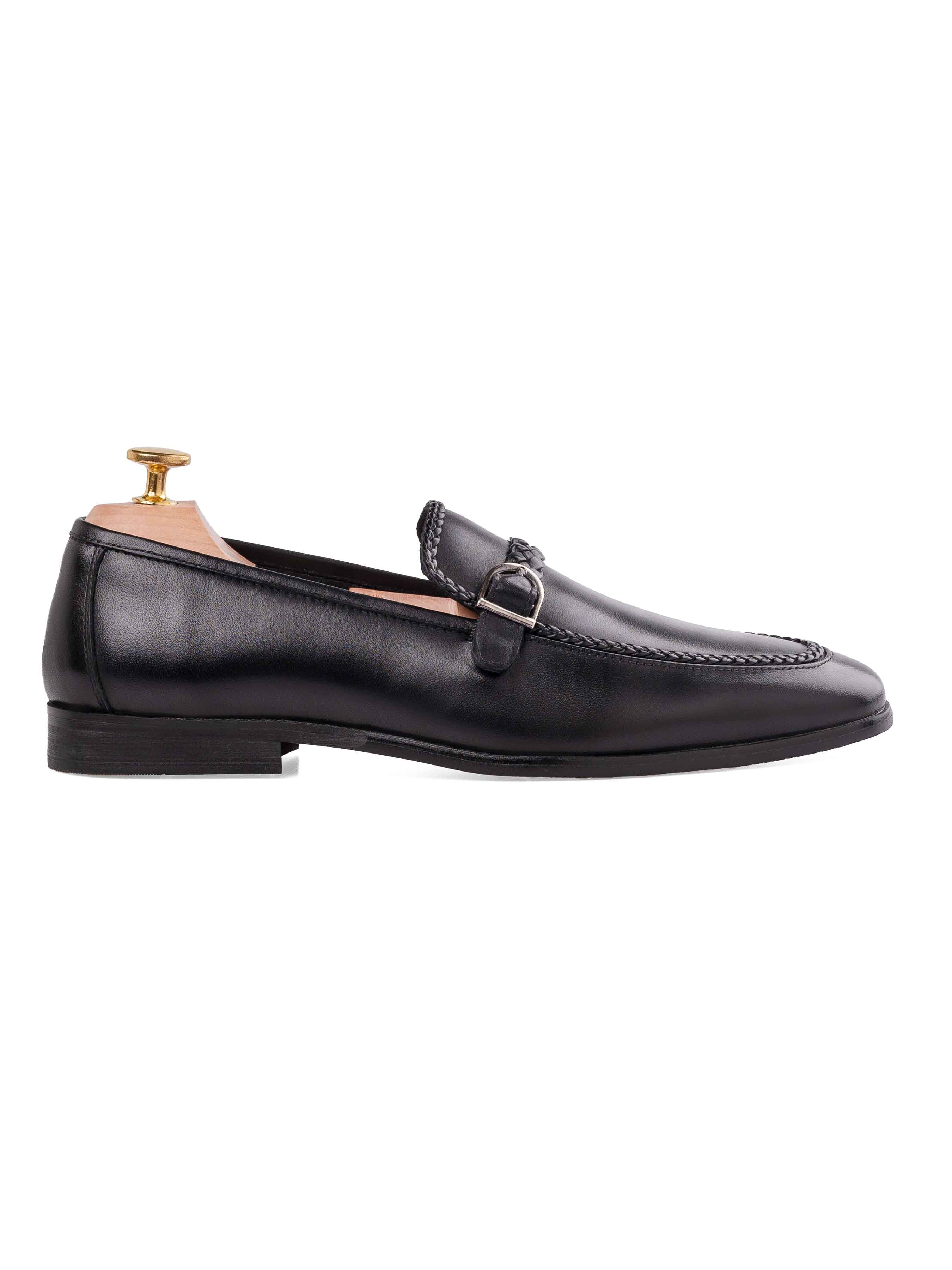 Braided Single Strap Loafer - Solid Black