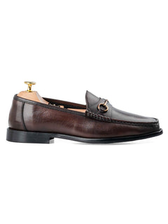 SideHorsebitMoccasinLoaferDarkBrownHandPaintedPatina - Zeve