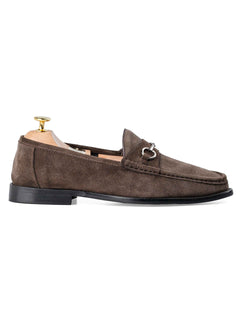 SideHorsebitMoccasinLoaferDarkBrownSuedeLeatherSilverBuckle - Zeve