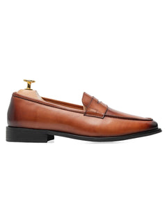 SidePennyLoaferCognacTan_HandPaintedPatina - Zeve