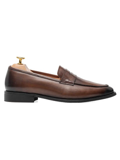 SidePennyLoaferDarkBrown_HandPaintedPatina - Zeve