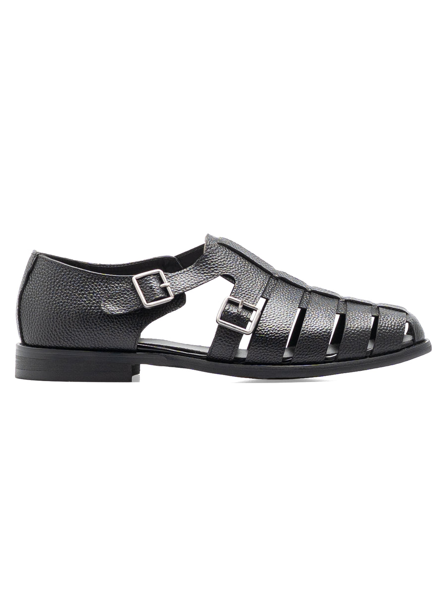SideVenetoSandalBlackPebbleGrainLeather - Zeve