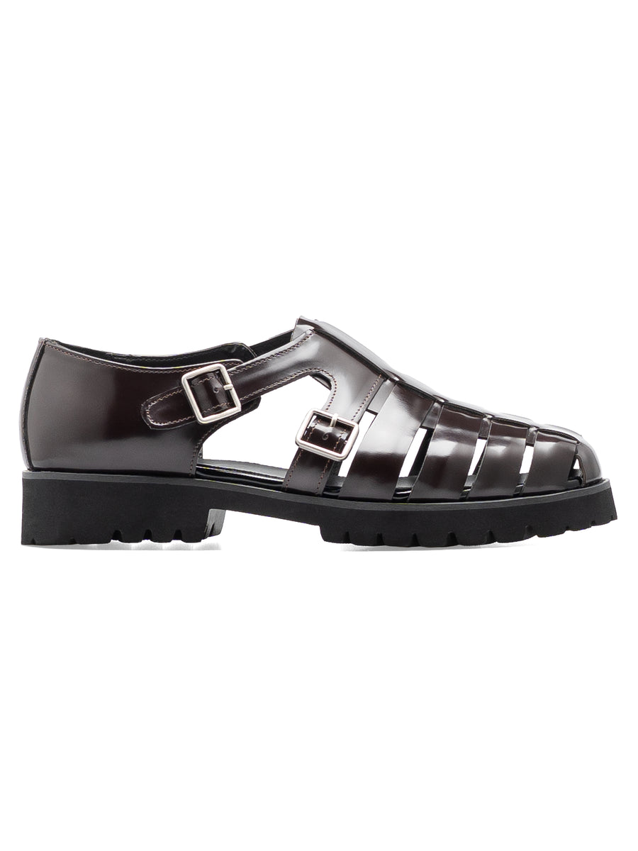 SideVenetoSandalDarkBrownPolishedLeather_EVACombat - Zeve
