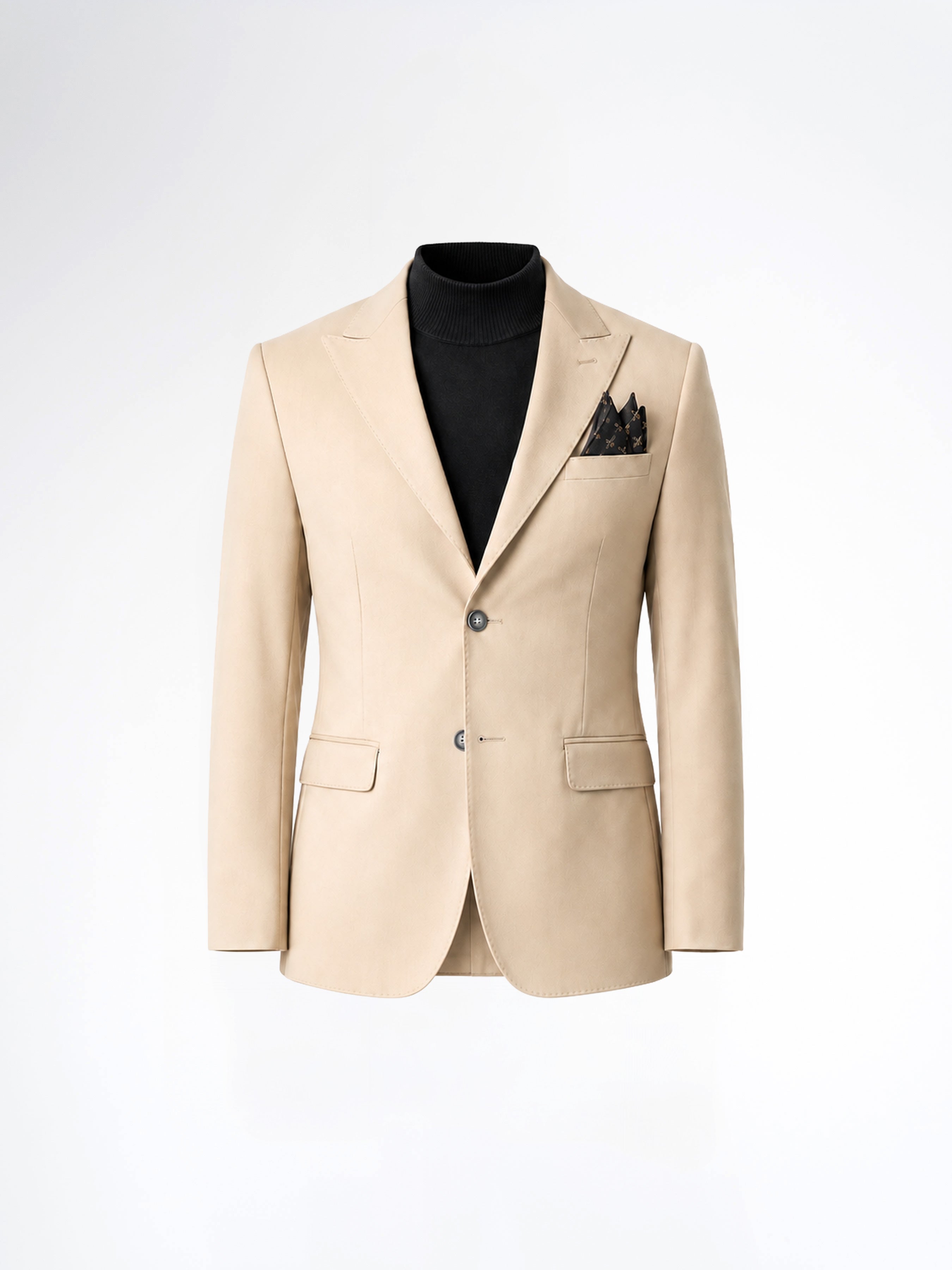 Single Breasted Suit Blazer - Beige Plain (Slim Fit)