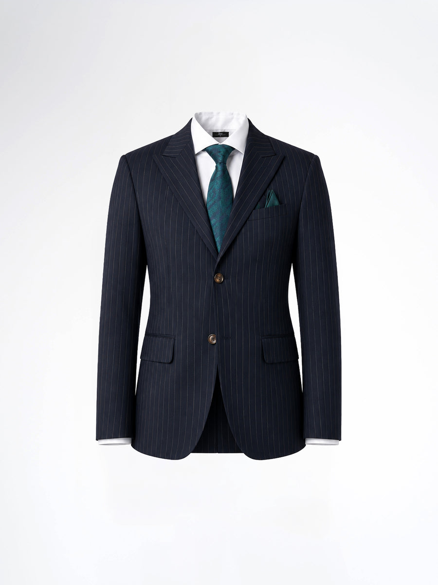 Single Breasted Suit Blazer - Navy Blue Pinstripe (Slim Fit)