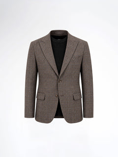 Single Breasted Suit Blazer - Cocoa Verona with White Line Checkered (Slim Fit)
