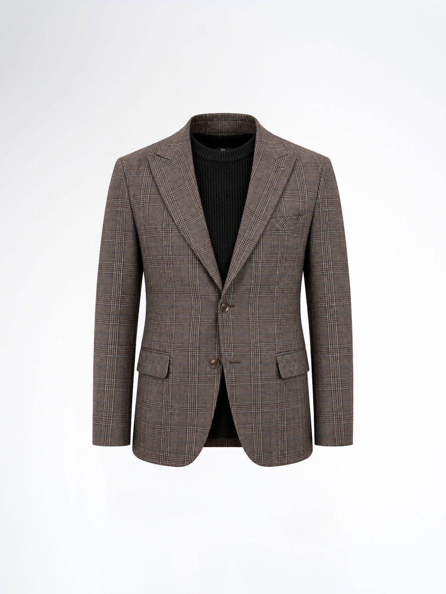 Single Breasted Suit Blazer - Cocoa Verona with White Line Checkered (Slim Fit)