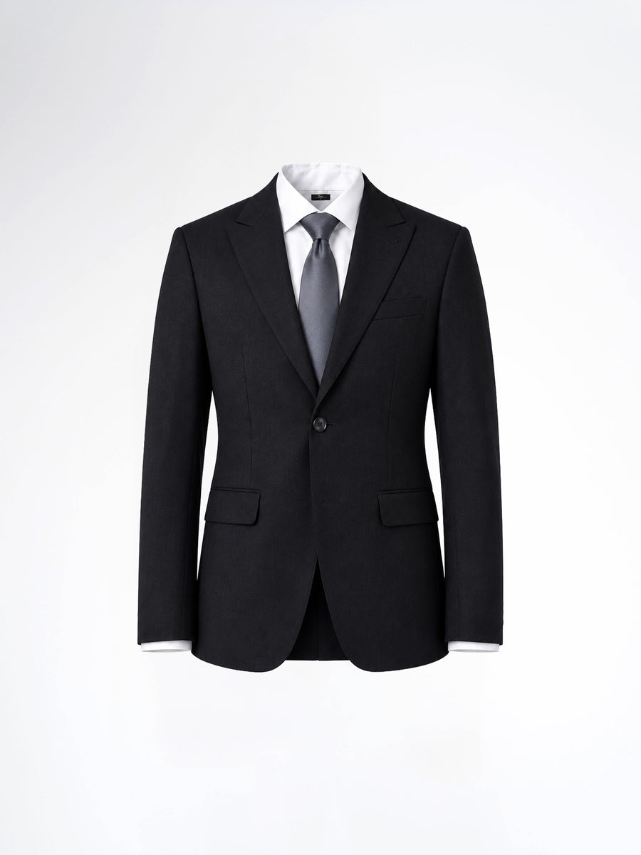 Single Breasted Suit Blazer - Jet Black Plain (Slim Fit)