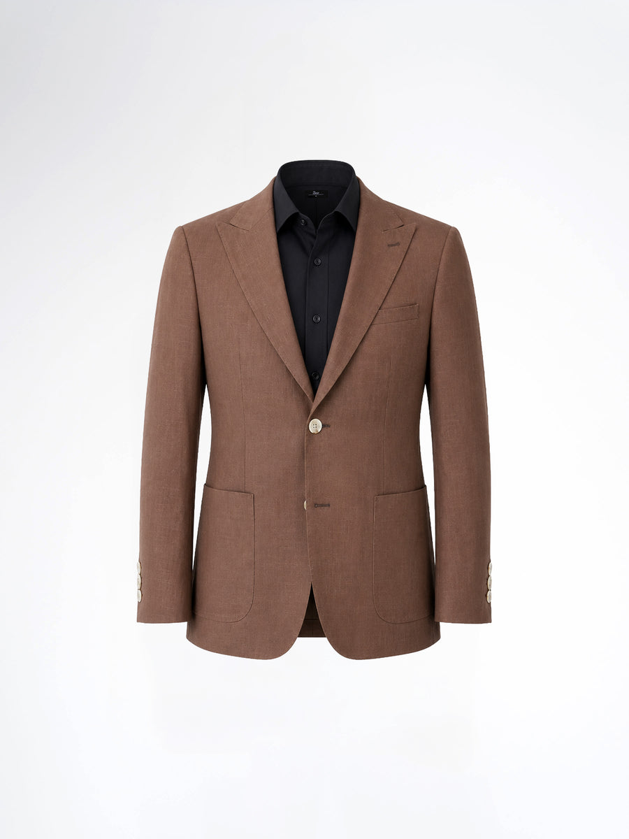 Single Breasted Suit Blazer - Linen Coffee Plain (Slim Fit)