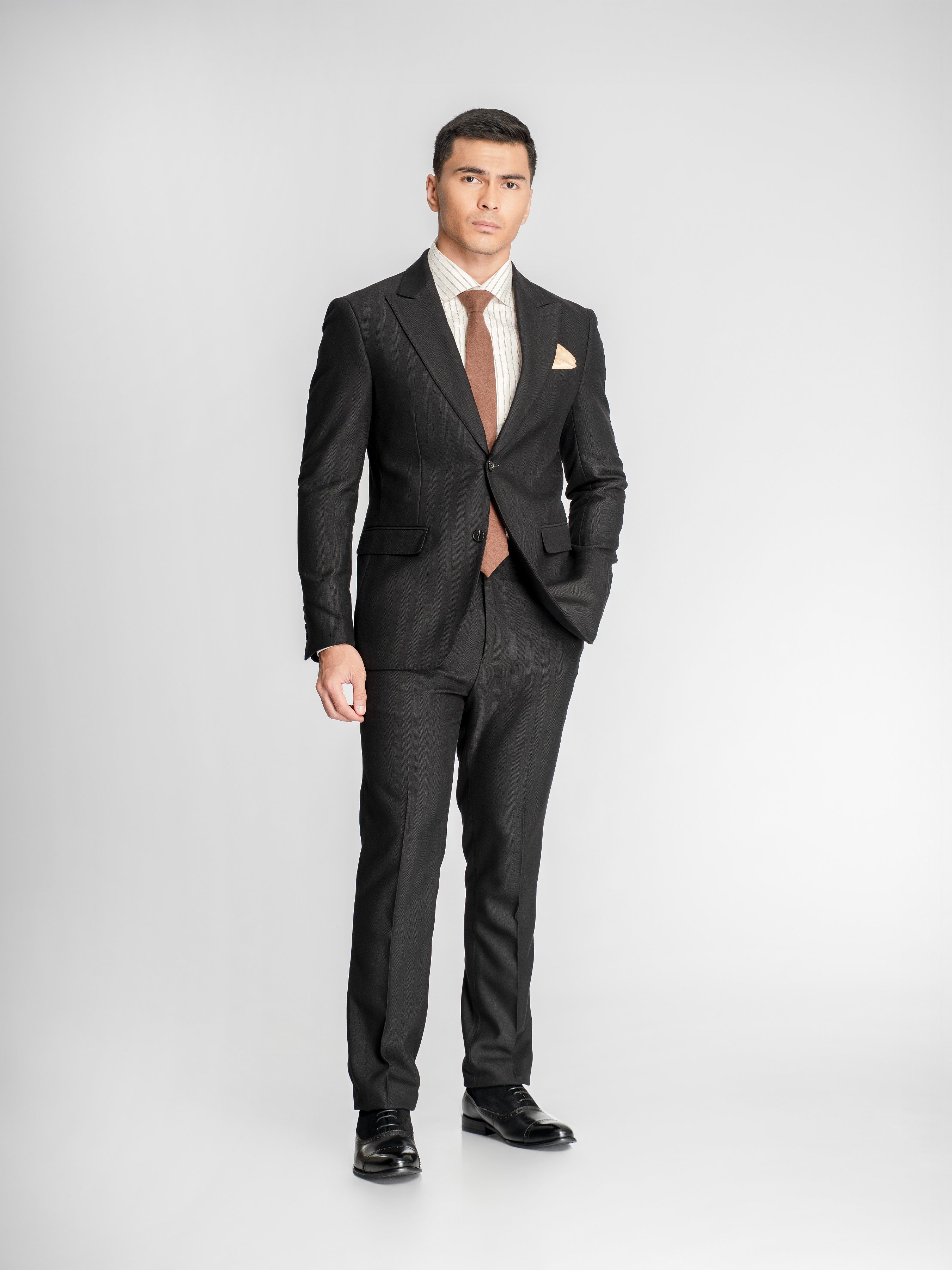 Single Breasted Suit Blazer – Black Shadow Stripe (Peak Lapel)