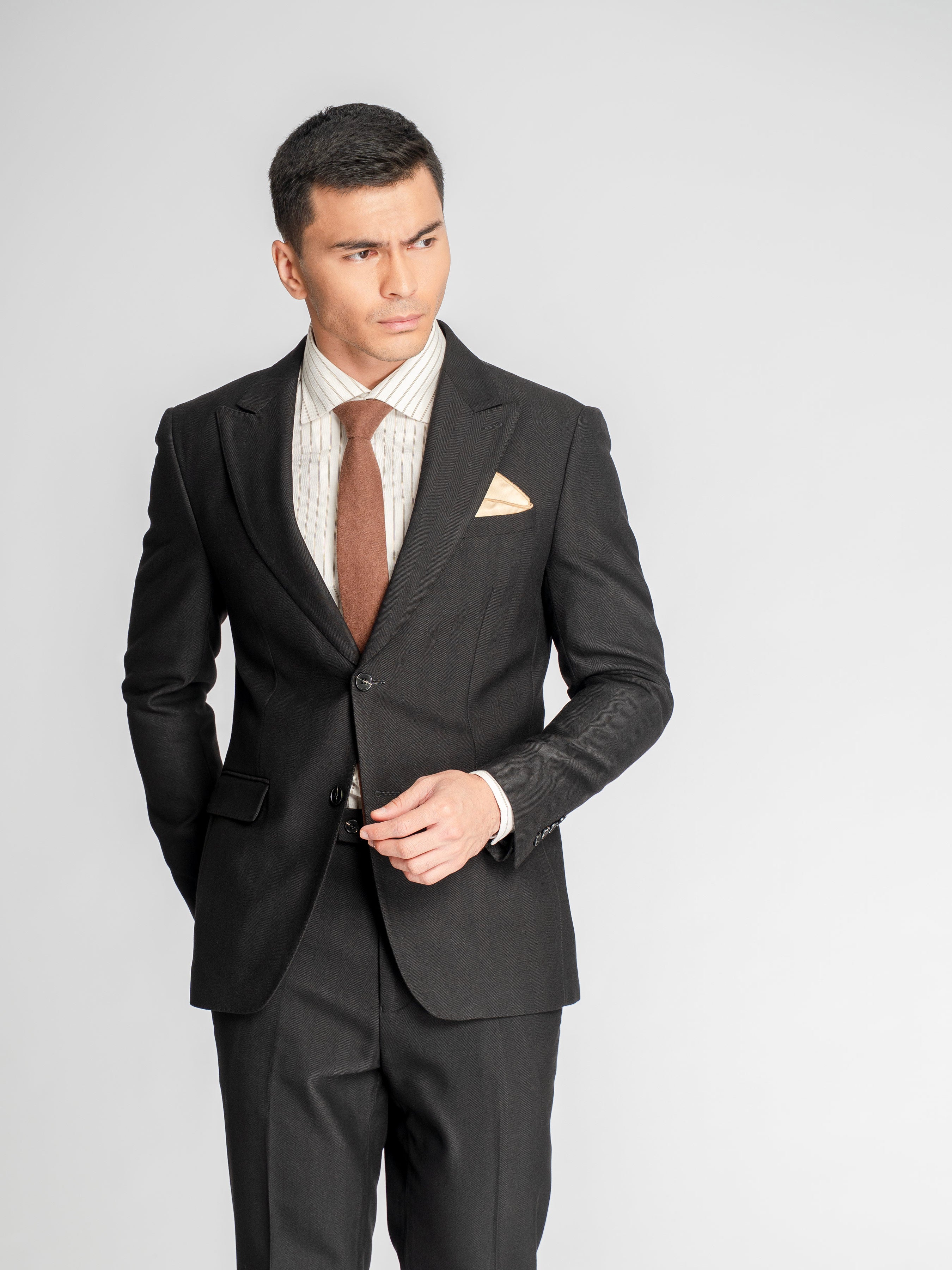 Single Breasted Suit Blazer – Black Shadow Stripe (Peak Lapel)
