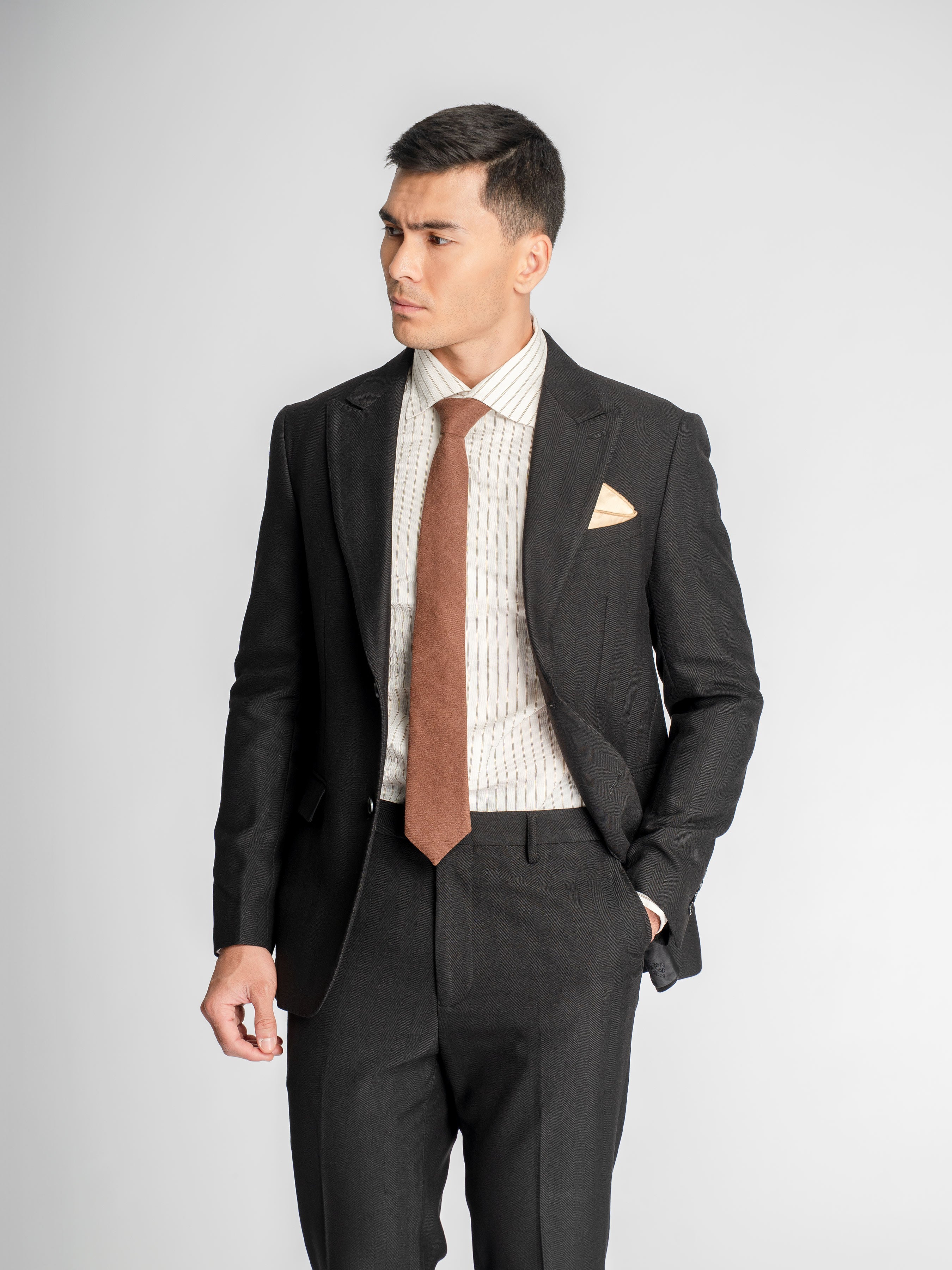 Single Breasted Suit Blazer – Black Shadow Stripe (Peak Lapel)