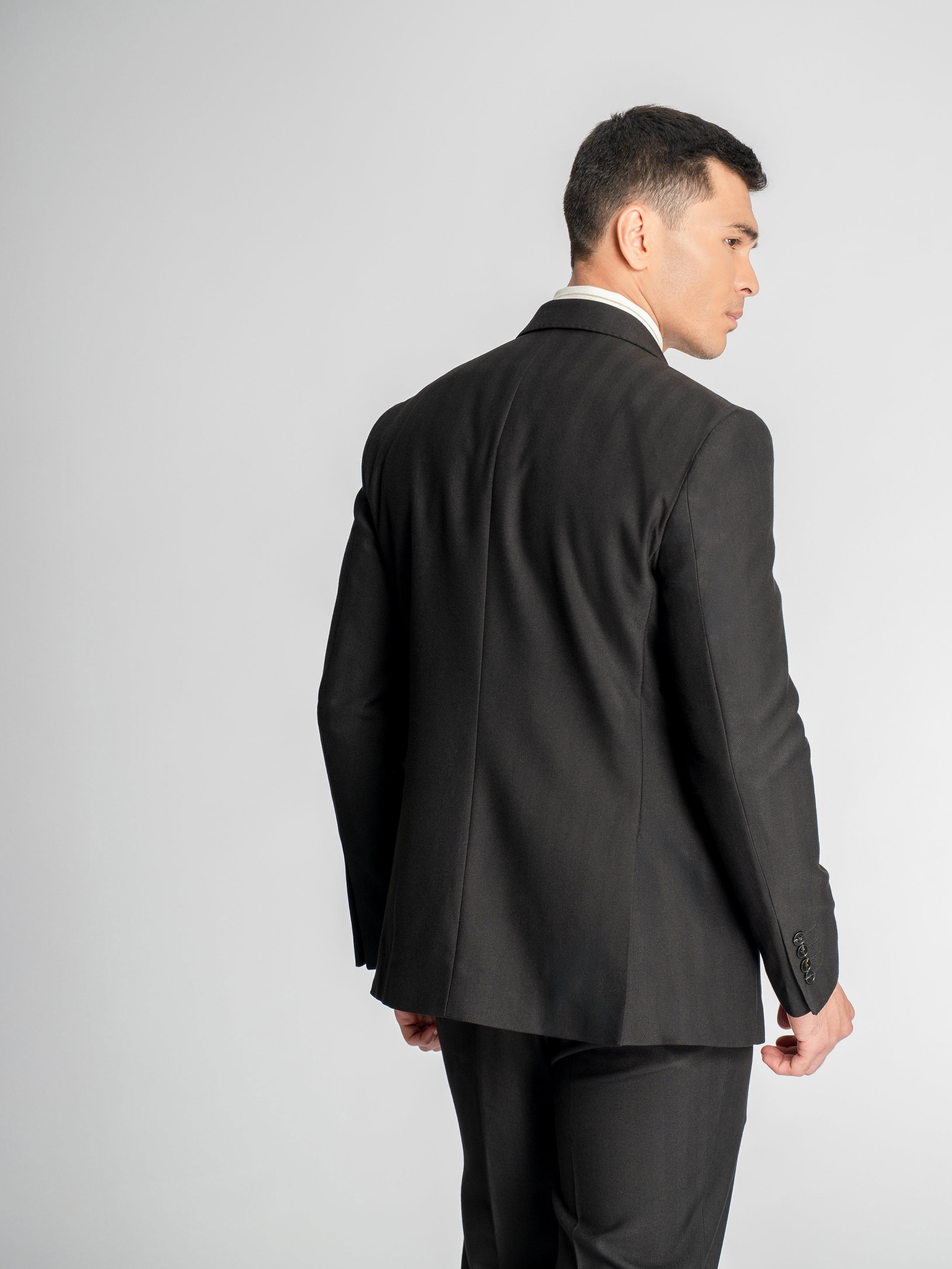 Single Breasted Suit Blazer – Black Shadow Stripe (Peak Lapel)