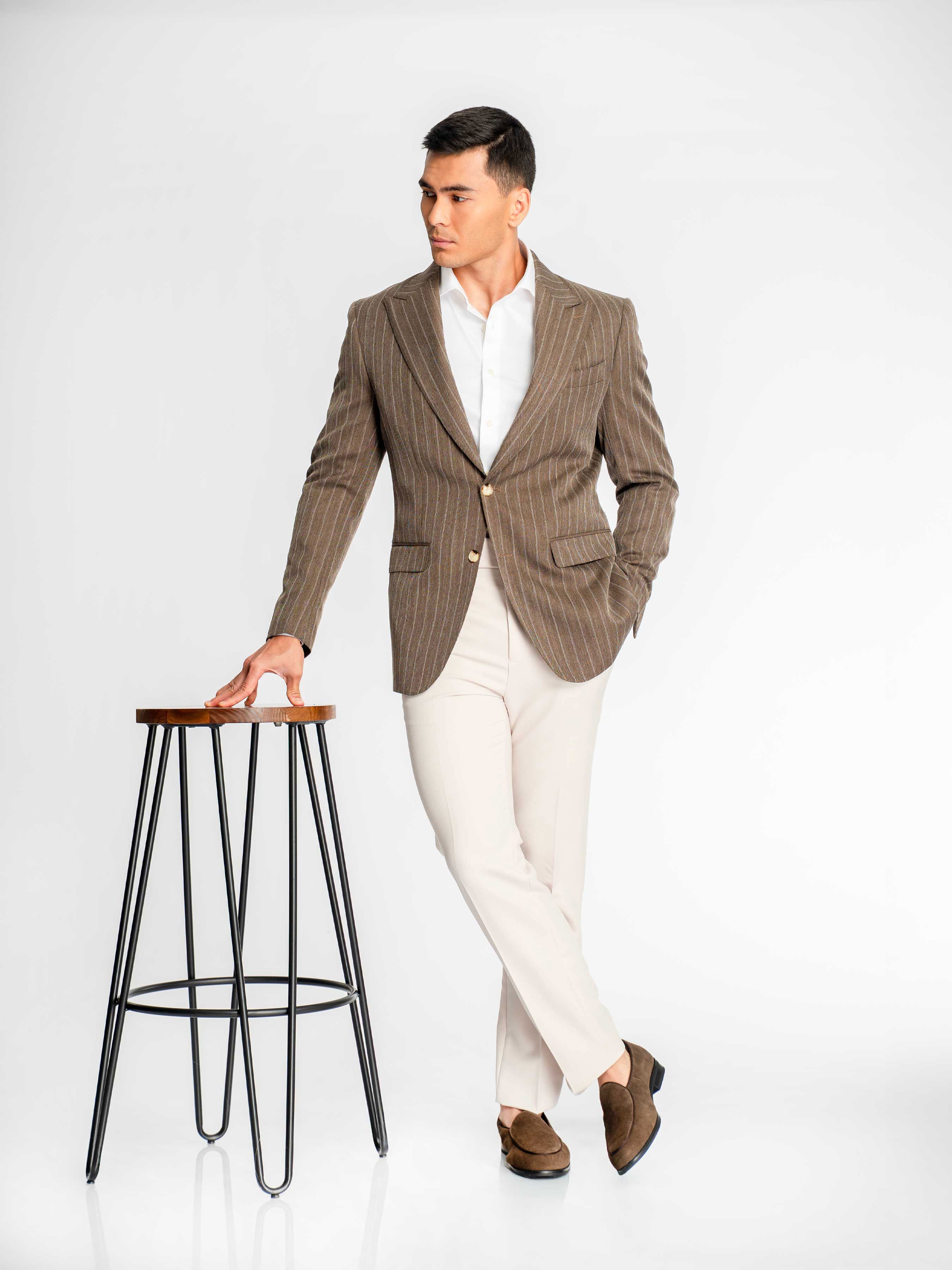 Single Breasted Suit Blazer – Dusty Brown Stripe (Peak Lapel)