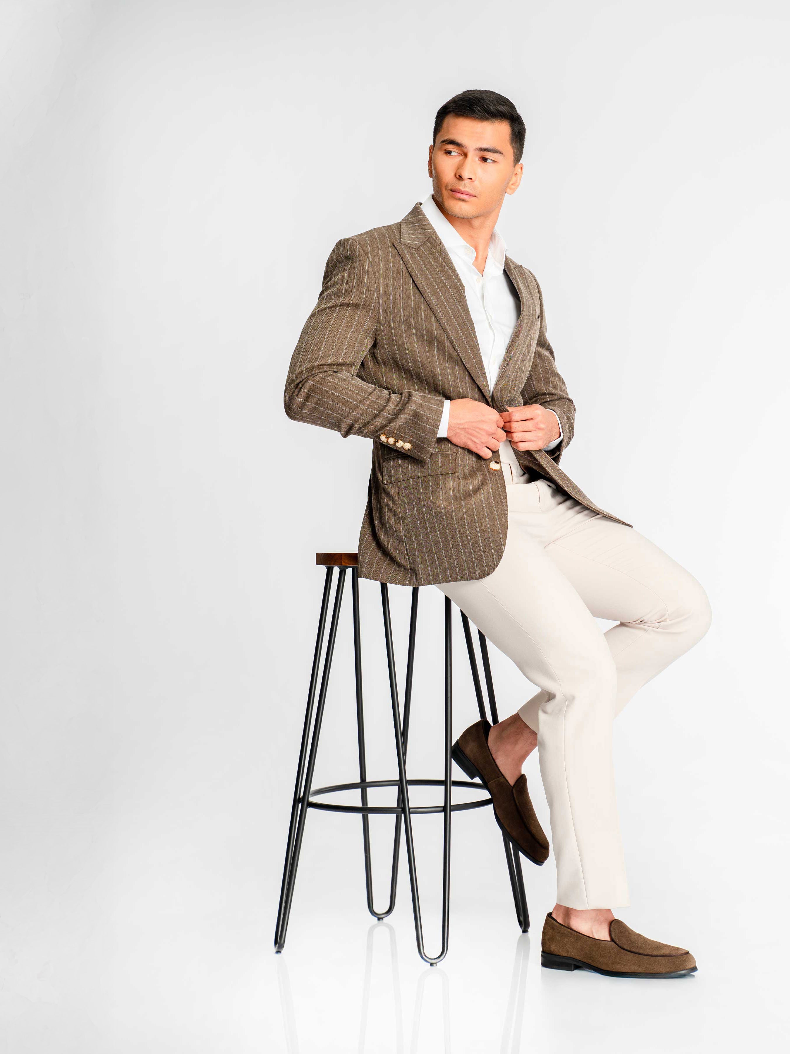 Single Breasted Suit Blazer – Dusty Brown Stripe (Peak Lapel)