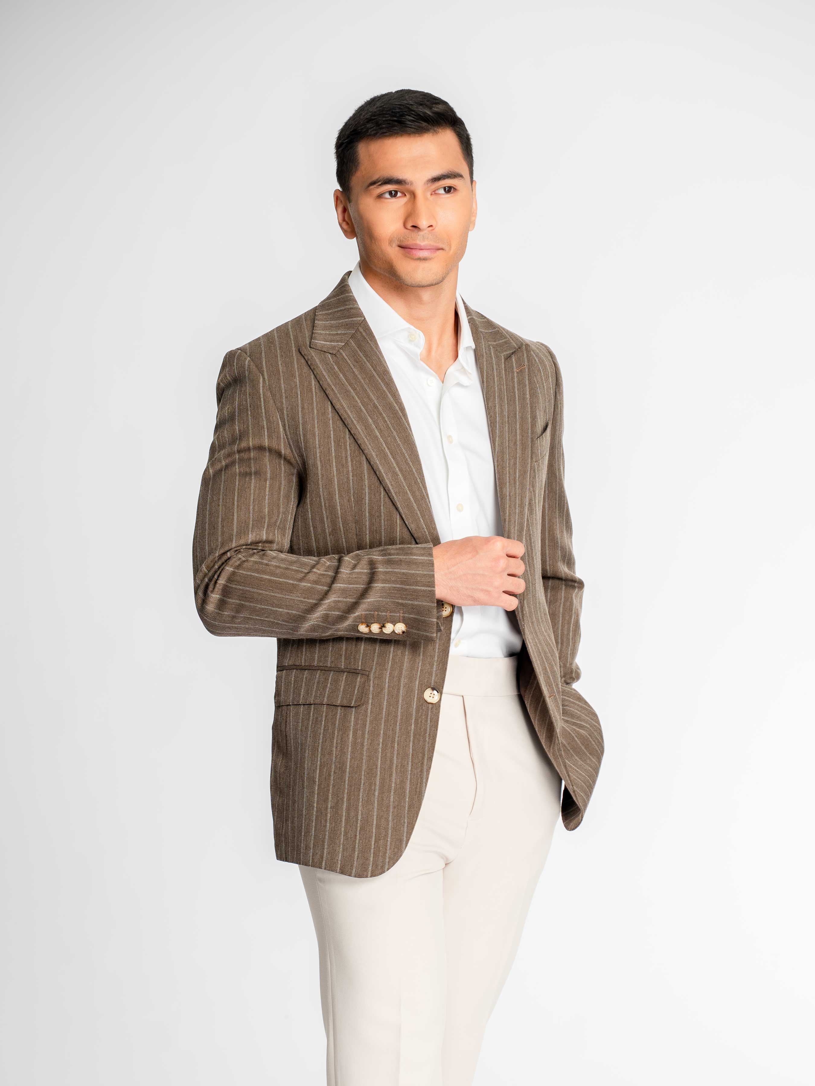 Single Breasted Suit Blazer – Dusty Brown Stripe (Peak Lapel)