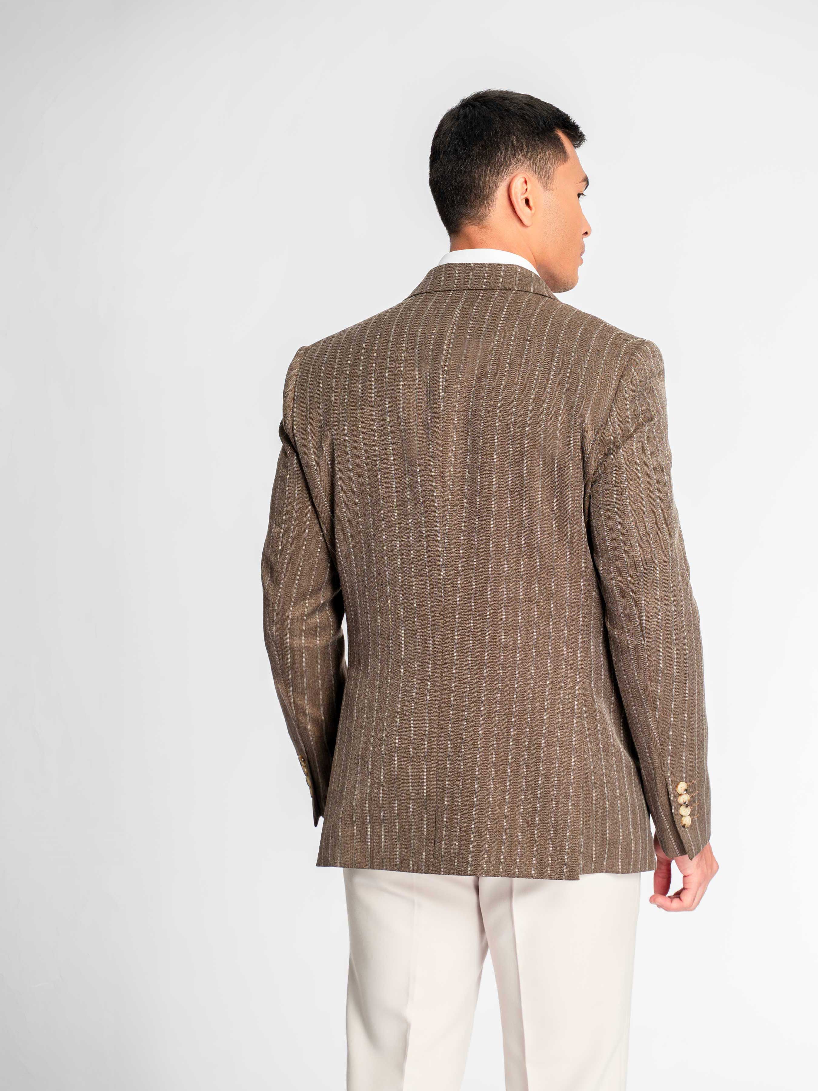 Single Breasted Suit Blazer – Dusty Brown Stripe (Peak Lapel)