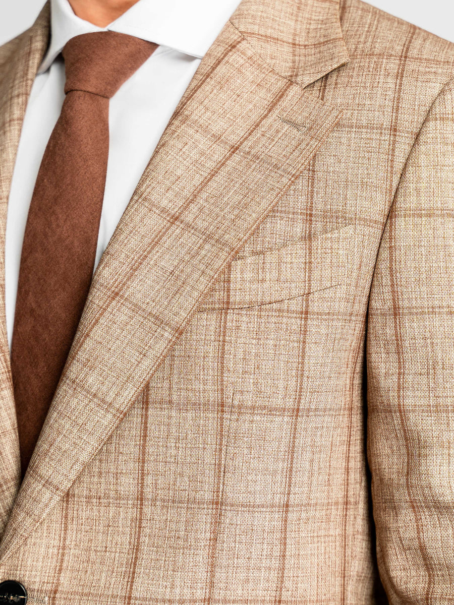 Single-Breasted-Suit-Blazer-Sand-Brown-with-Camel-Line-Checkered-_Notch-Lapel_-21 - Zeve
