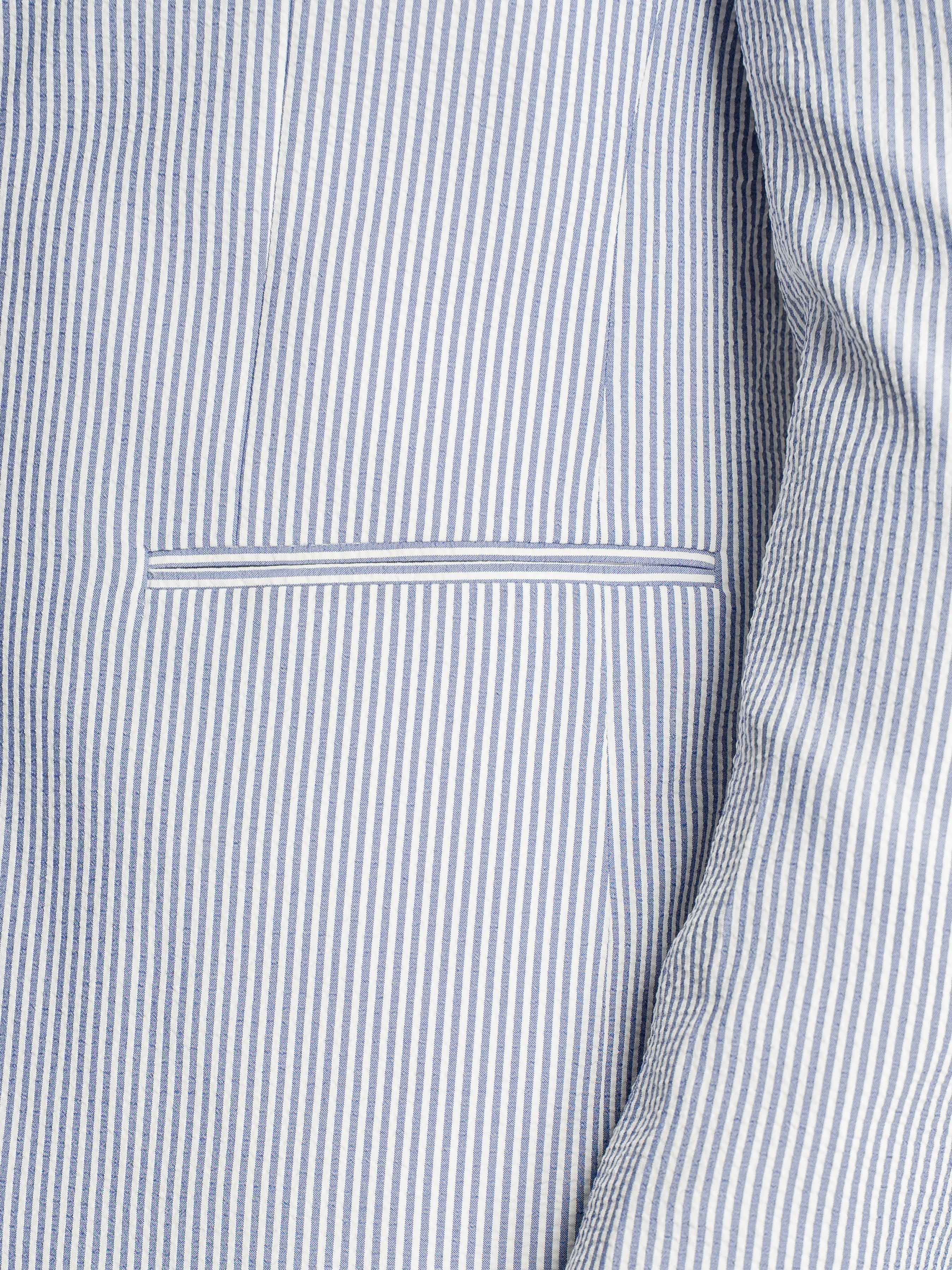 Single Breasted Suit Blazer – Seersucker White Blue Stripe (Peak Lapel)