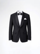 Single Breasted Tuxedo Blazer - Black Plain (Slim Fit)