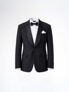 Single Breasted Tuxedo Blazer - Black Plain (Slim Fit)