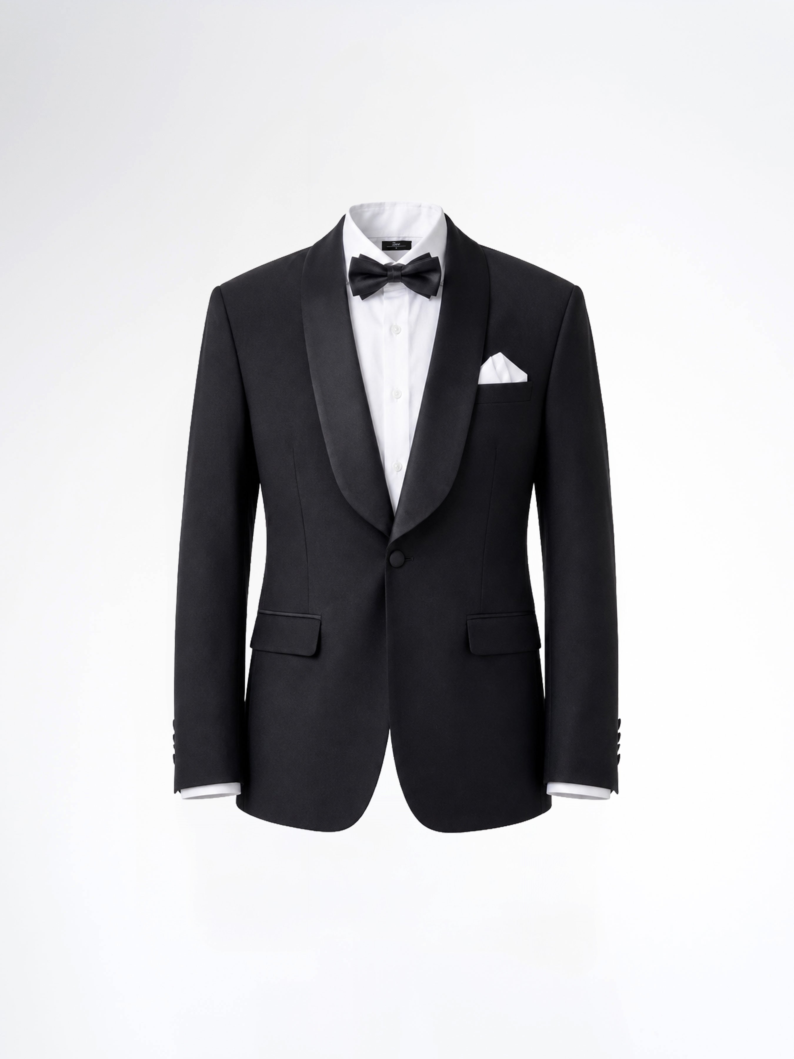 Single Breasted Tuxedo Blazer - Black Plain (Slim Fit)