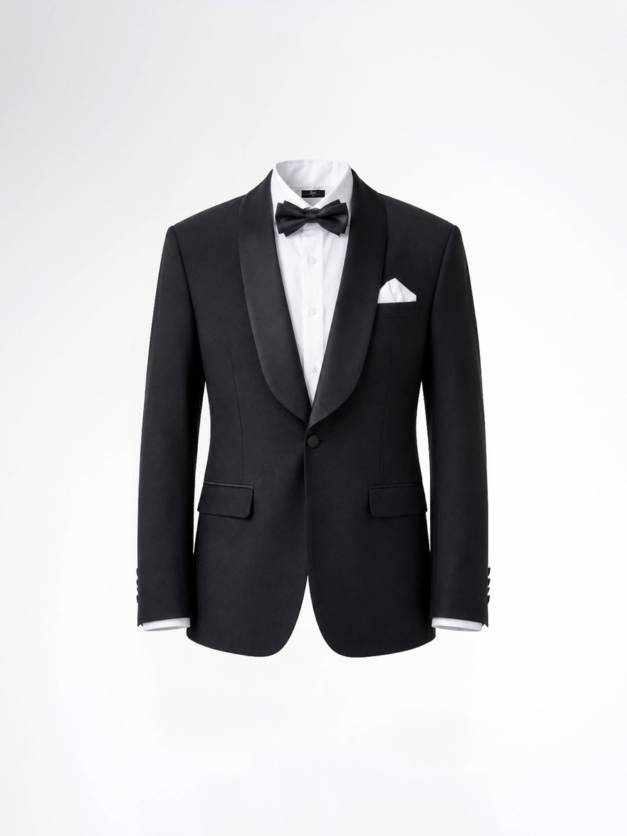 Single Breasted Tuxedo Blazer - Black Plain (Slim Fit)