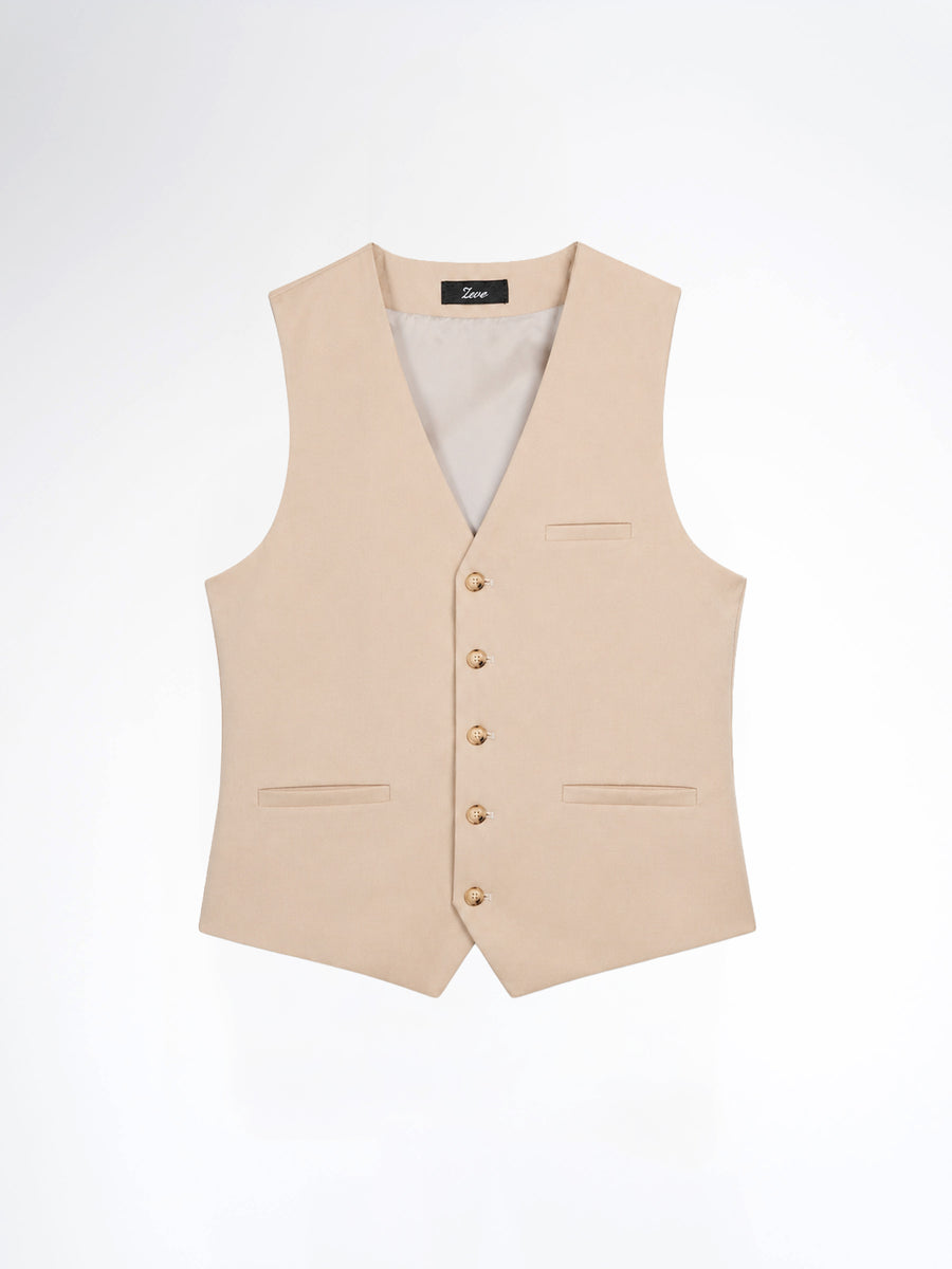 Single Row Button Vest - Beige
