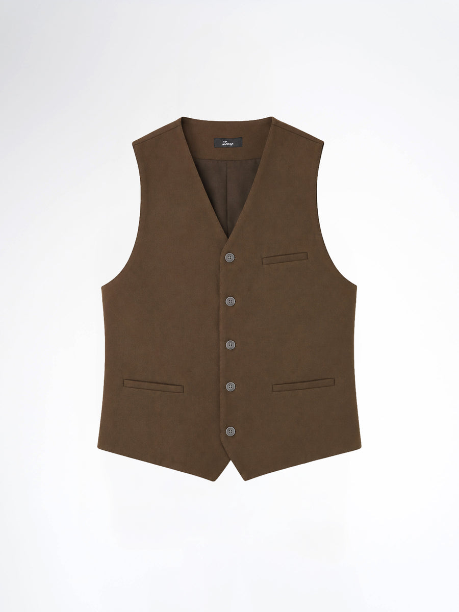 Single Row Button Vest - Coffee Plain