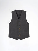 Single Row Button Vest - Dark Grey with Brown Pinstripe