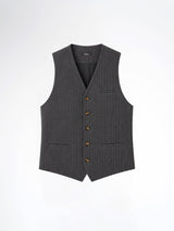 Single Row Button Vest - Dark Grey with Brown Pinstripe