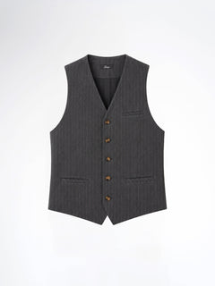 Single Row Button Vest - Dark Grey with Brown Pinstripe