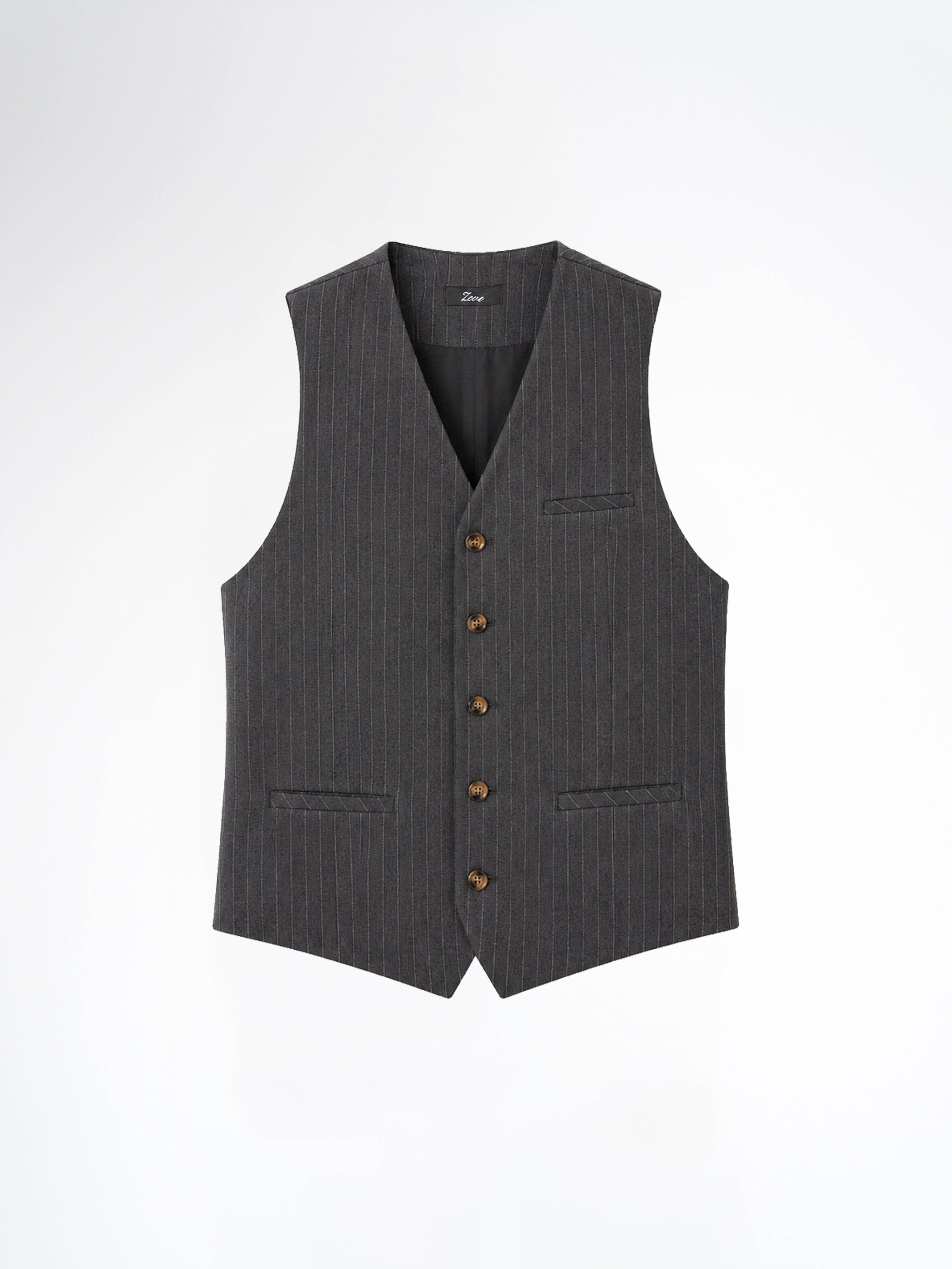 Single Row Button Vest - Dark Grey with Brown Pinstripe