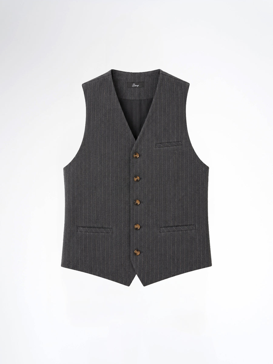 Single Row Button Vest - Dark Grey with Brown Pinstripe
