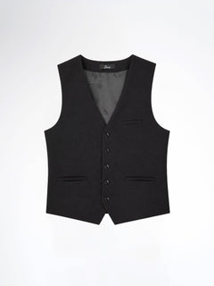 Single Row Button Vest - Jet Black