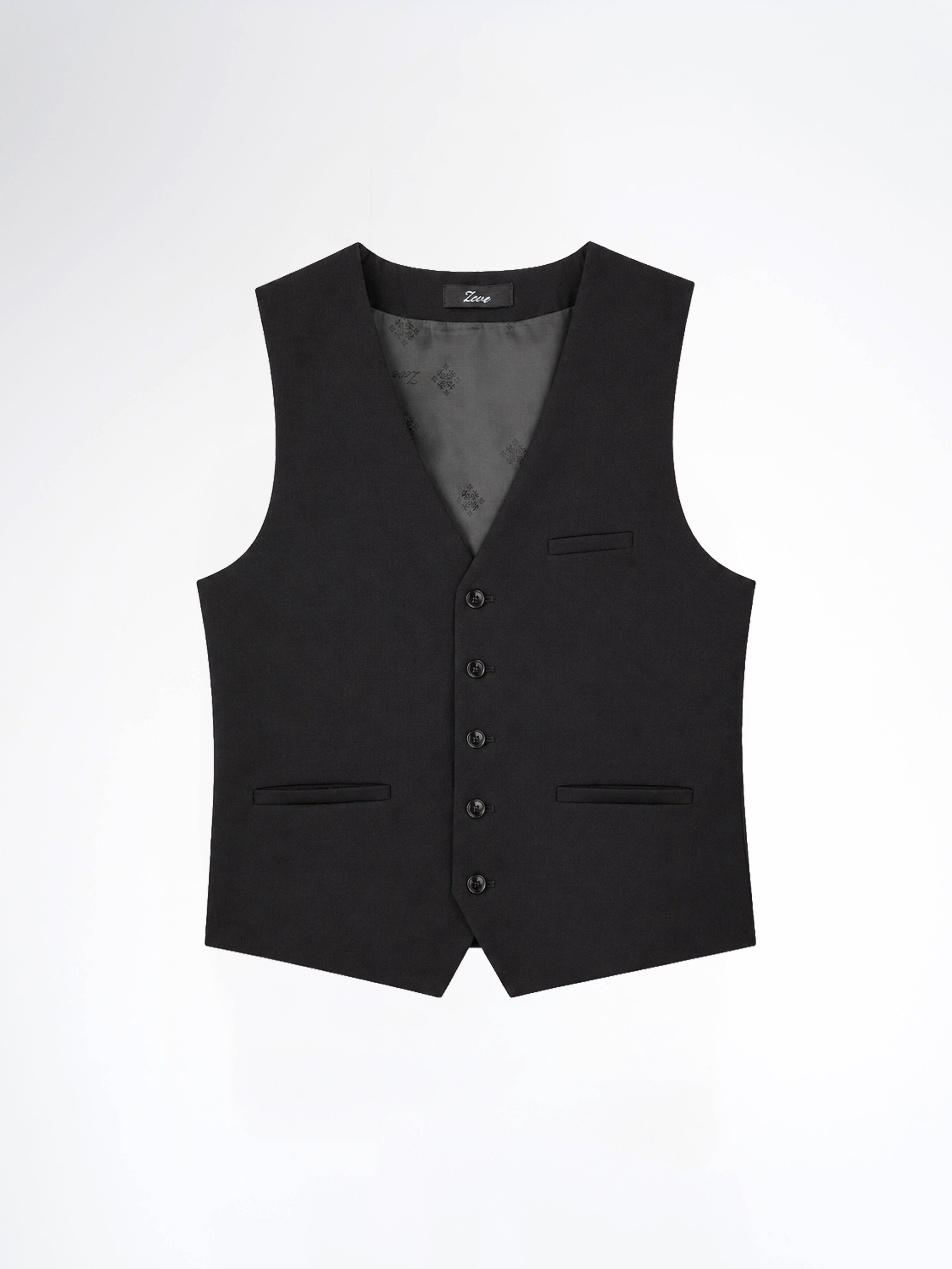 Single Row Button Vest - Jet Black