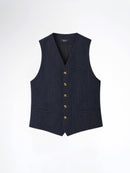 Single Row Button Vest - Navy Blue Pinstripe